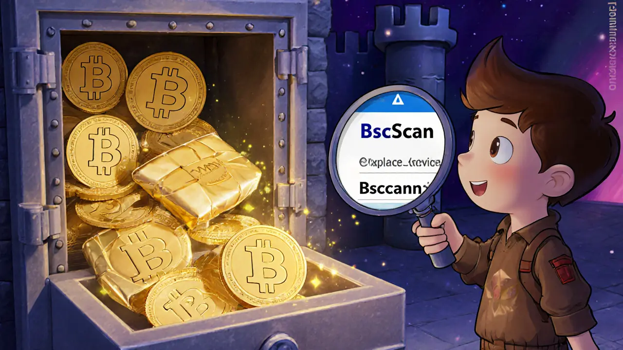 A magical machine wraps BNB coins into glowing WBNB tokens inside a blockchain vault.