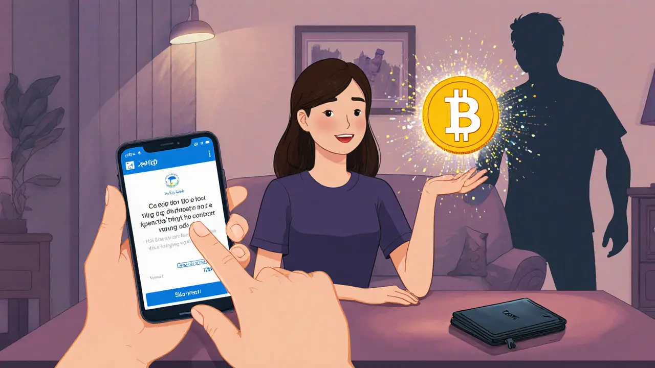 A woman safely completing a P2P crypto trade with escrow protection.