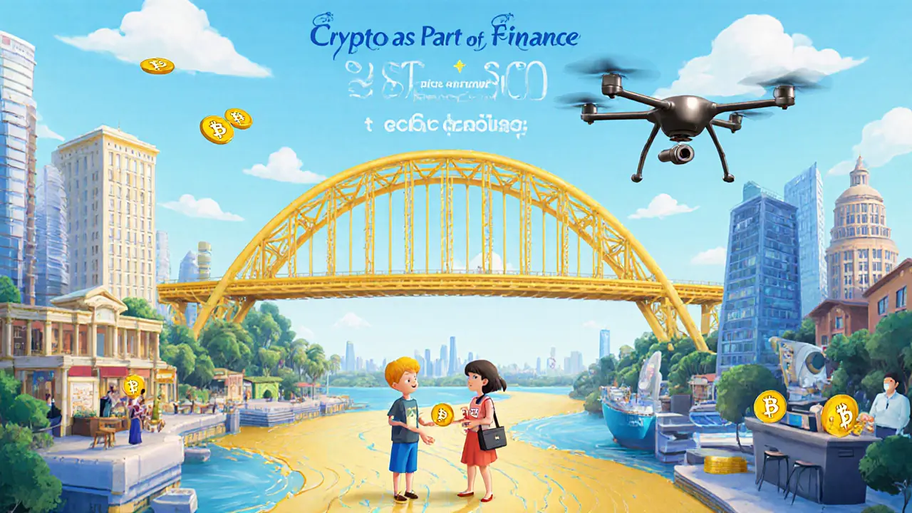 A peaceful future where crypto and banks coexist under global regulation in Pixar style
