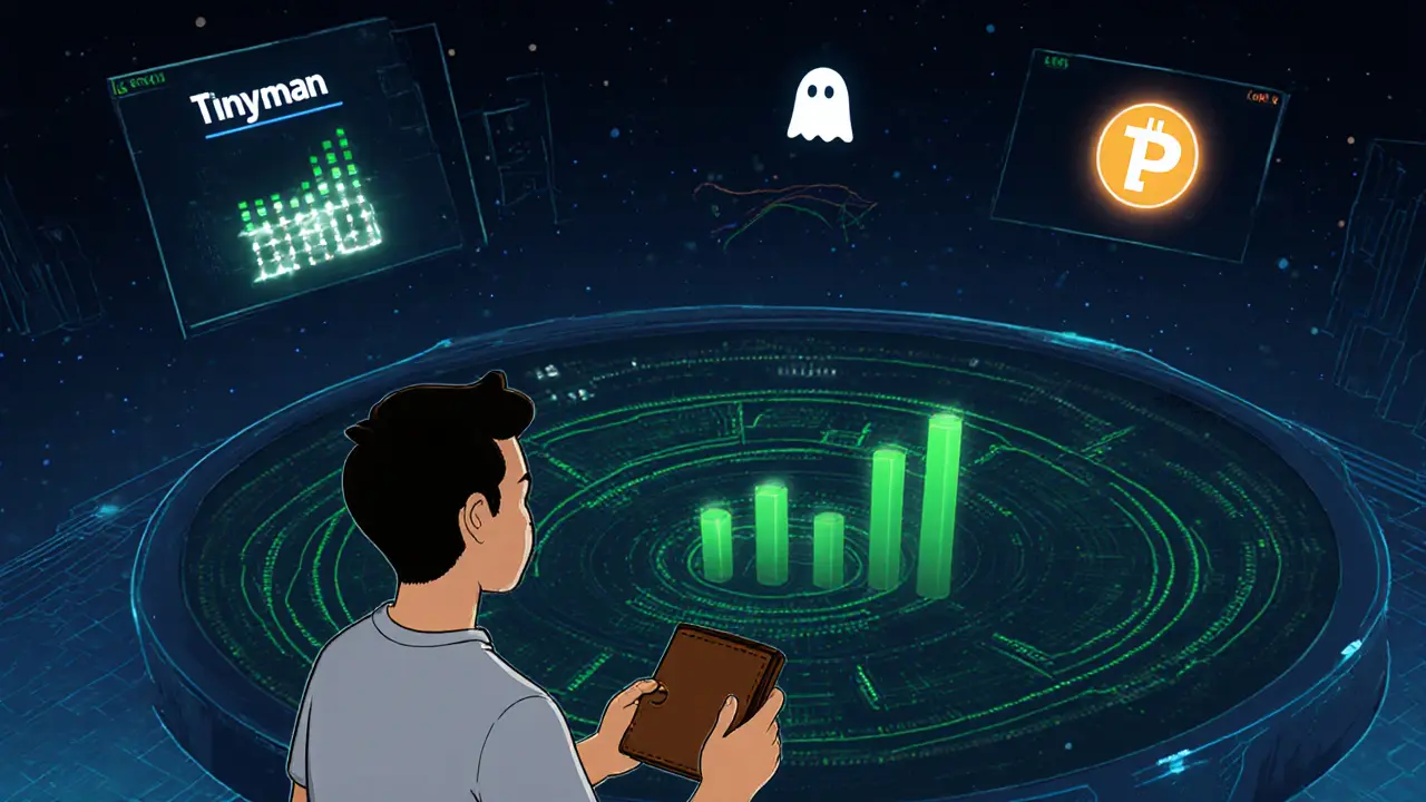 A user staring at a zero-volume DEX interface, with active alternatives glowing in the distance.