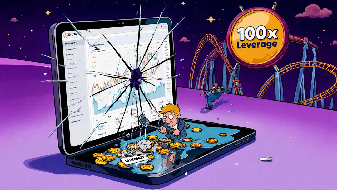 A user tries to save falling crypto coins from a cracked dashboard labeled &#039;No Insurance&#039;.