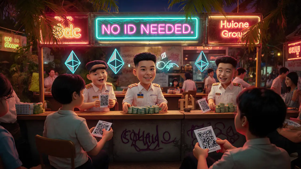 A colorful crypto cafe in Sihanoukville where cash is exchanged for digital tokens with no ID required.