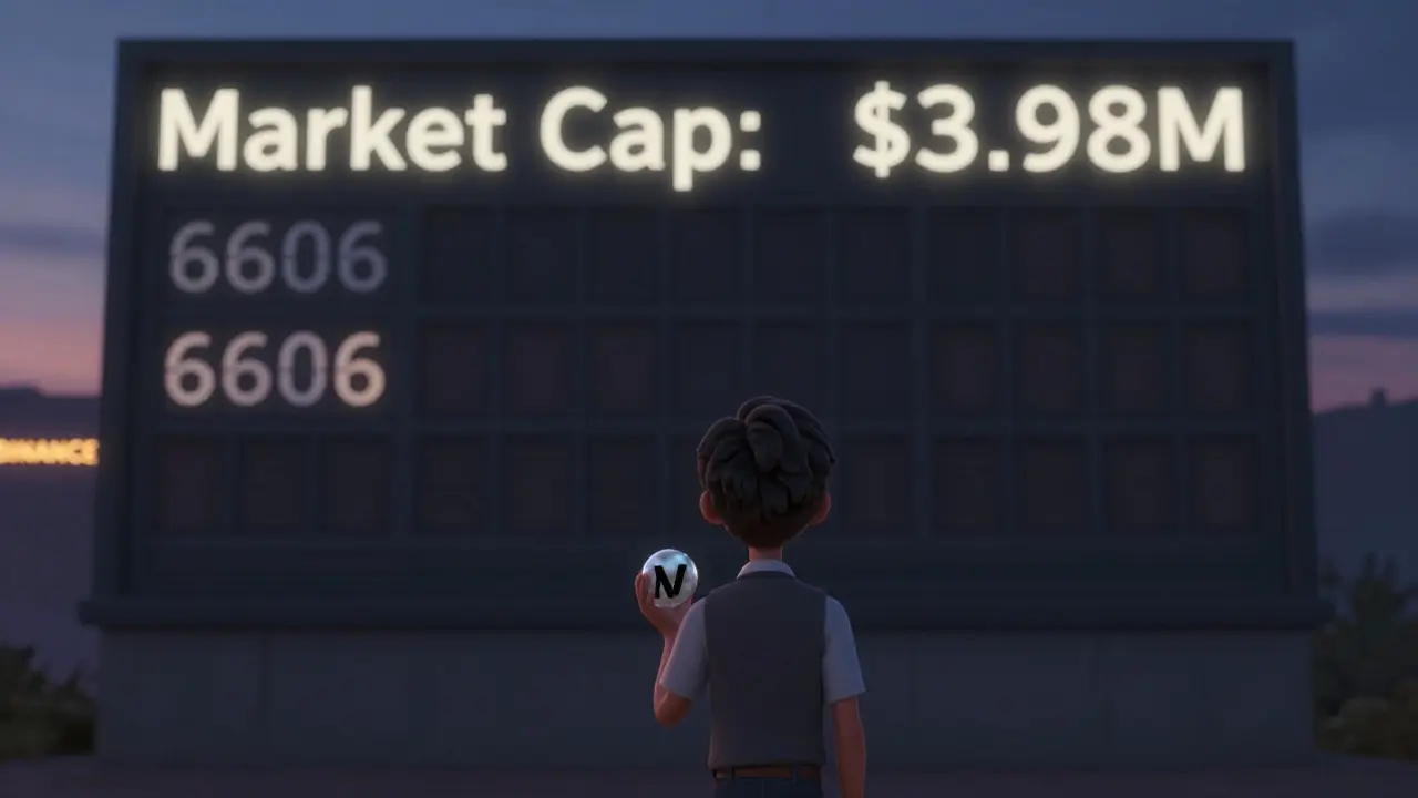A lone investor stares at a tiny market cap on a massive empty scoreboard, Pixar style.