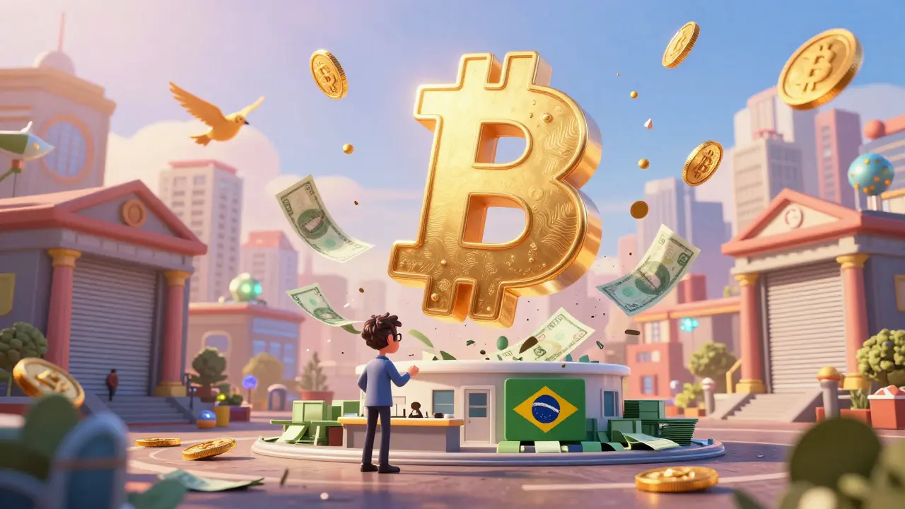 A Brazilian Bitcoin mining company hedges against peso volatility using a floating FX Perp contract, with peso notes turning to digital dust.