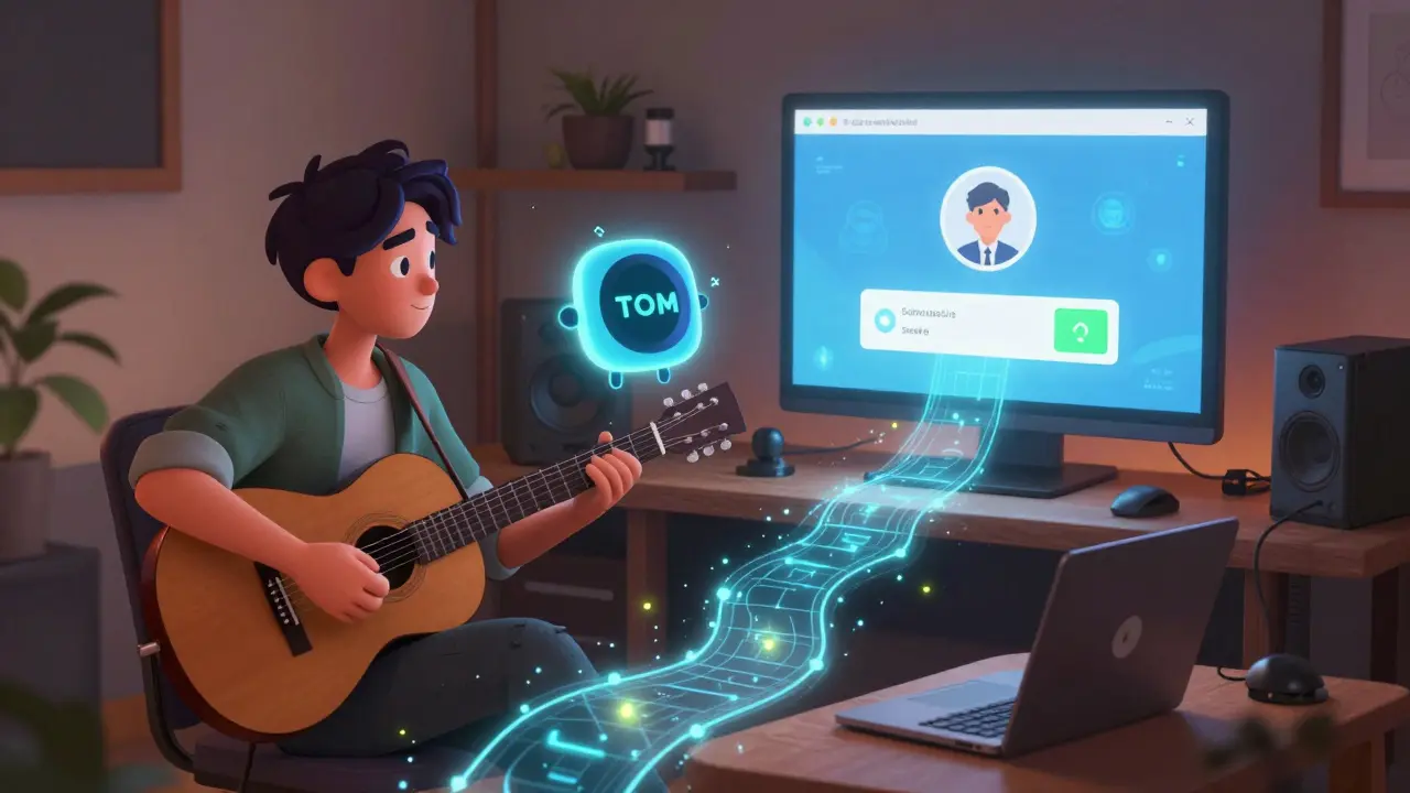 A musician receiving TOMI payments from a fan, with no middlemen, using a Web3 app on Solana.