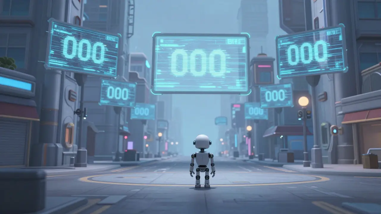 A desolate, glitchy digital city representing an empty crypto exchange.