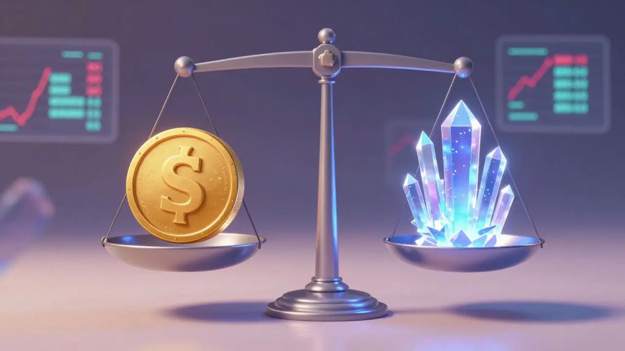 A golden SUSHI token on a digital scale representing governance and protocol balance.