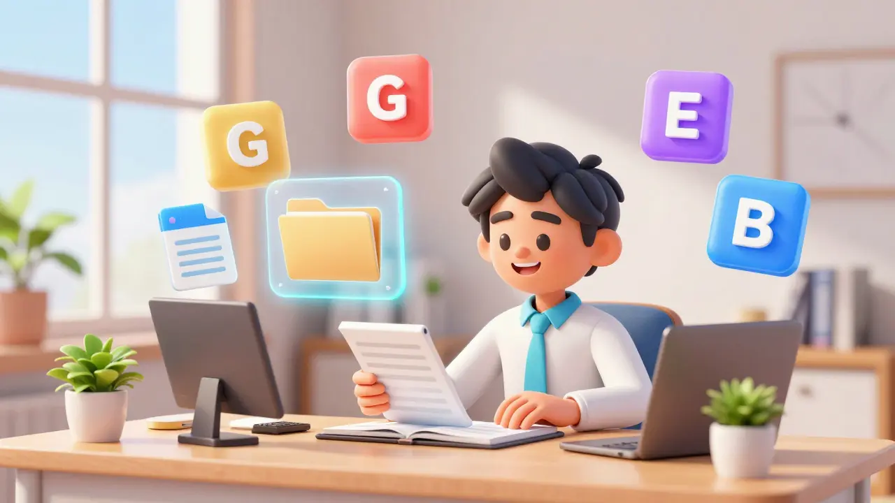 Person organizing crypto tax categories and files in a bright, modern home office