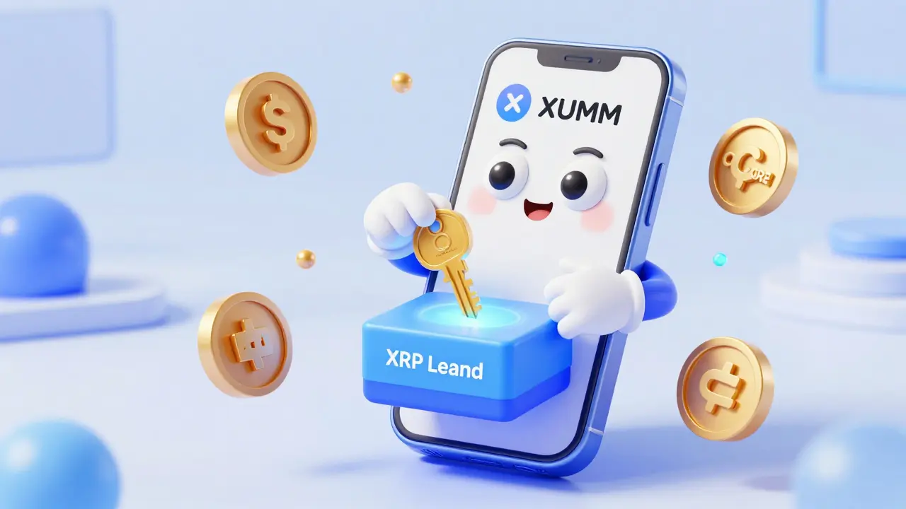 Cute smartphone wallet adding a trustline key to accept crypto tokens on blockchain.
