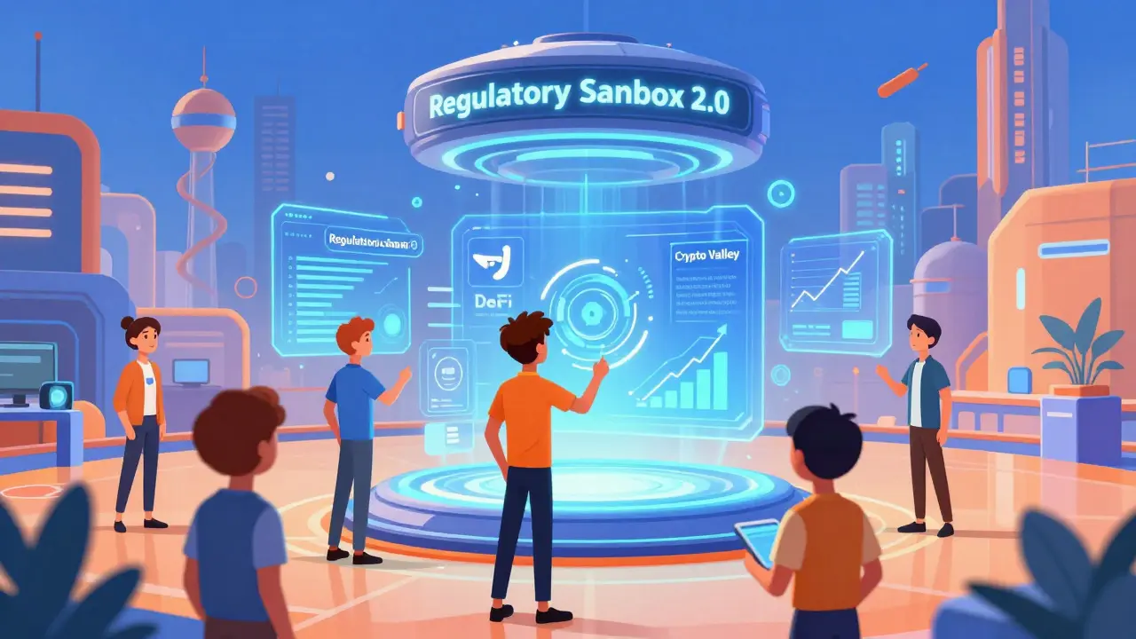 Futuristic Pixar illustration of DeFi innovation and investment growth