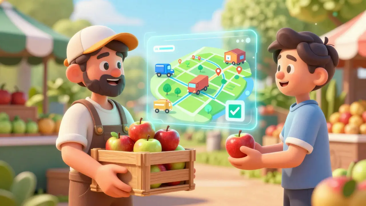Holographic supply chain tracking for organic produce at a market