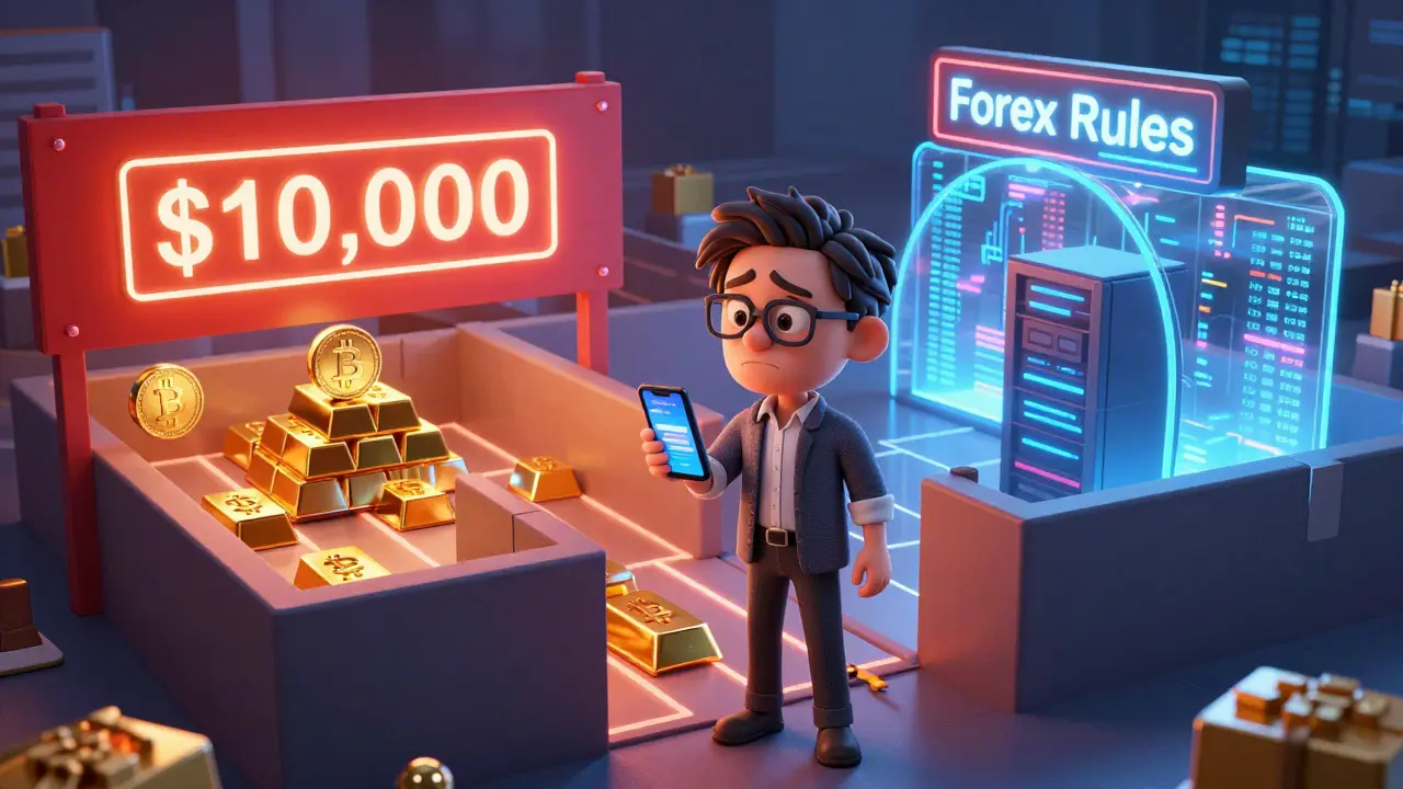 Illustration of entrepreneur facing k limit and forex barriers