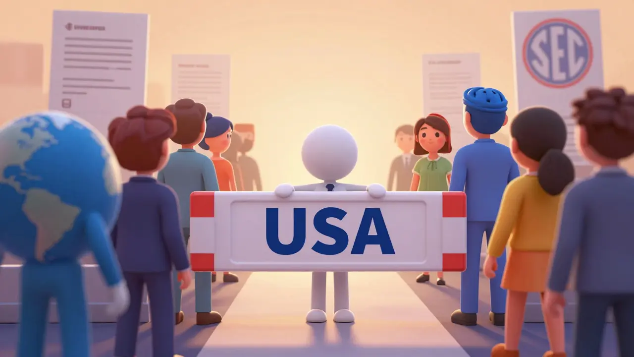 Illustration showing international access to trading platform with US users restricted
