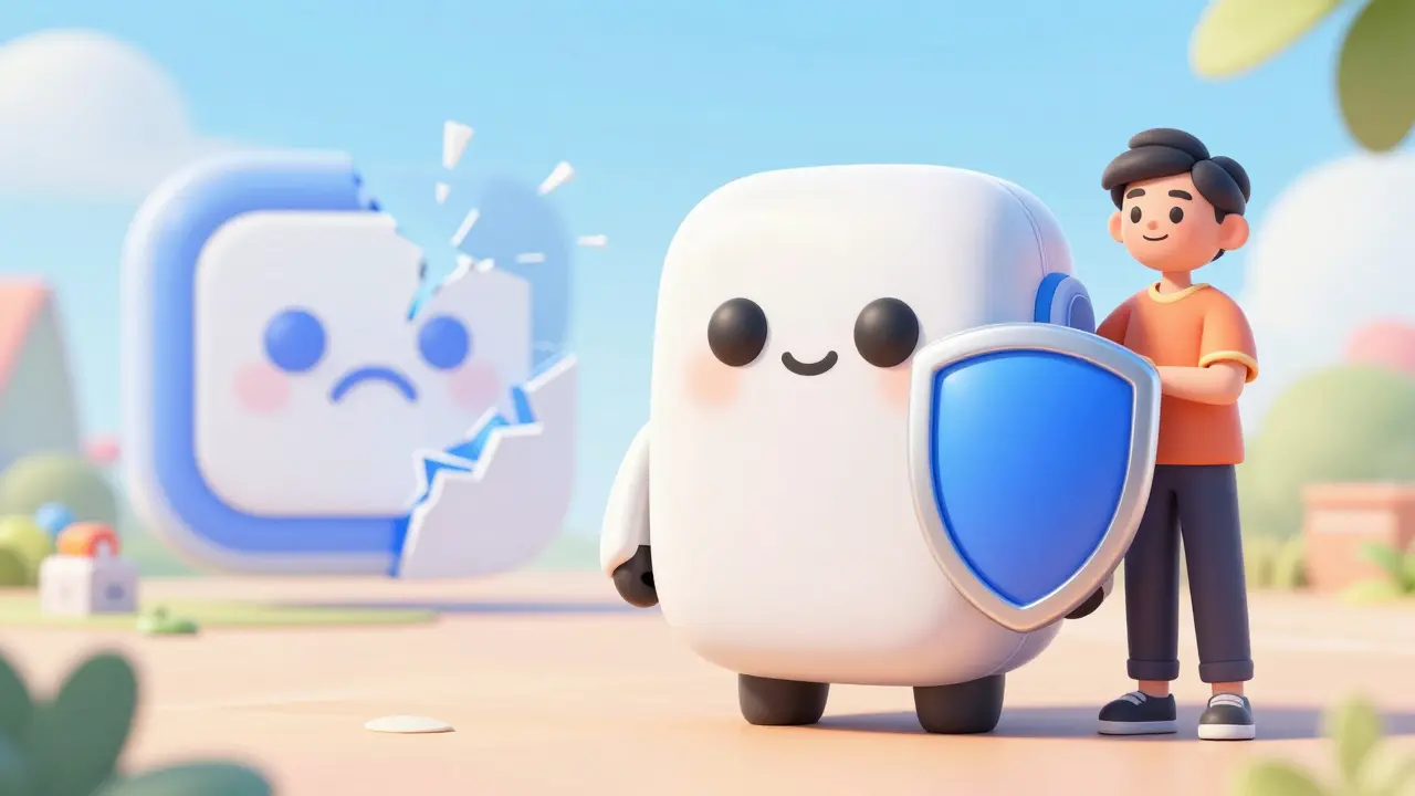 A cute hardware wallet robot protecting assets, symbolizing safe self-custody for crypto.