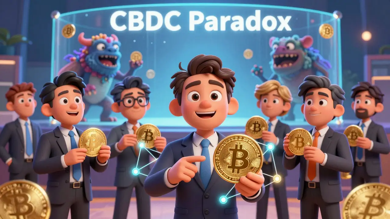 Bankers embracing CBDCs while restricting decentralized crypto.