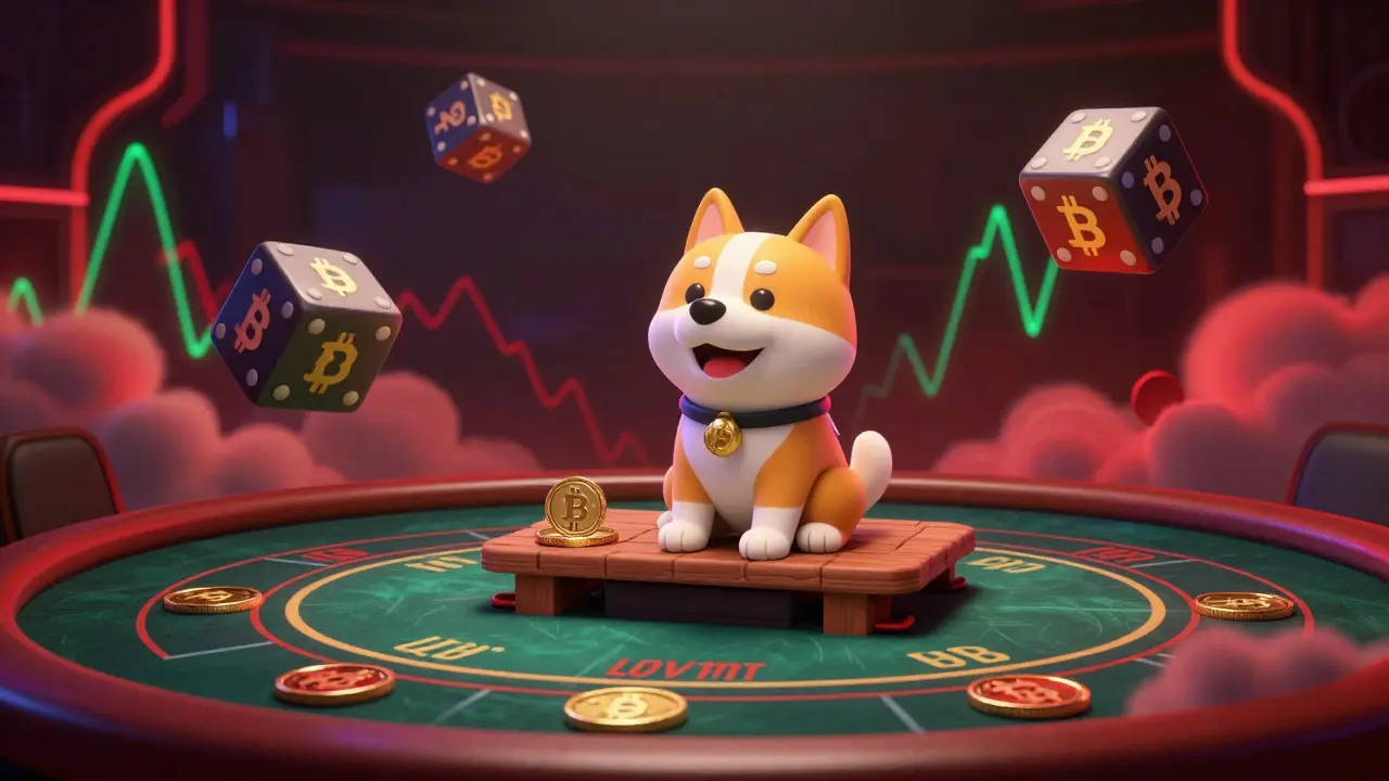 Cartoon dog facing high risk volatility in crypto market