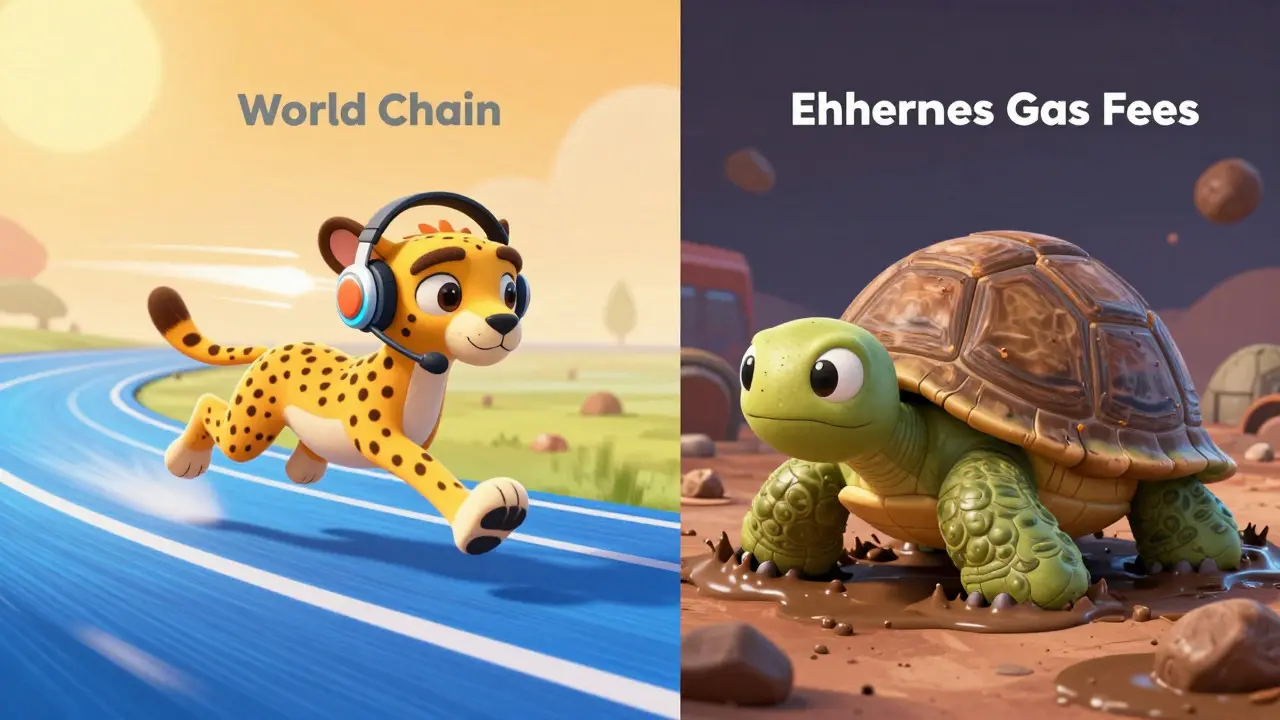 Cheetah racing past a slow turtle on a digital track