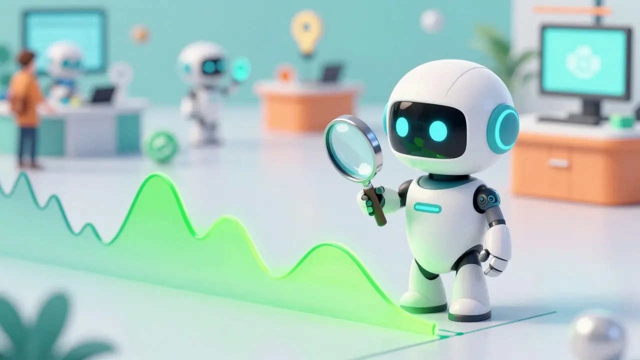 Robot highlighting a specific section of a glowing price chart