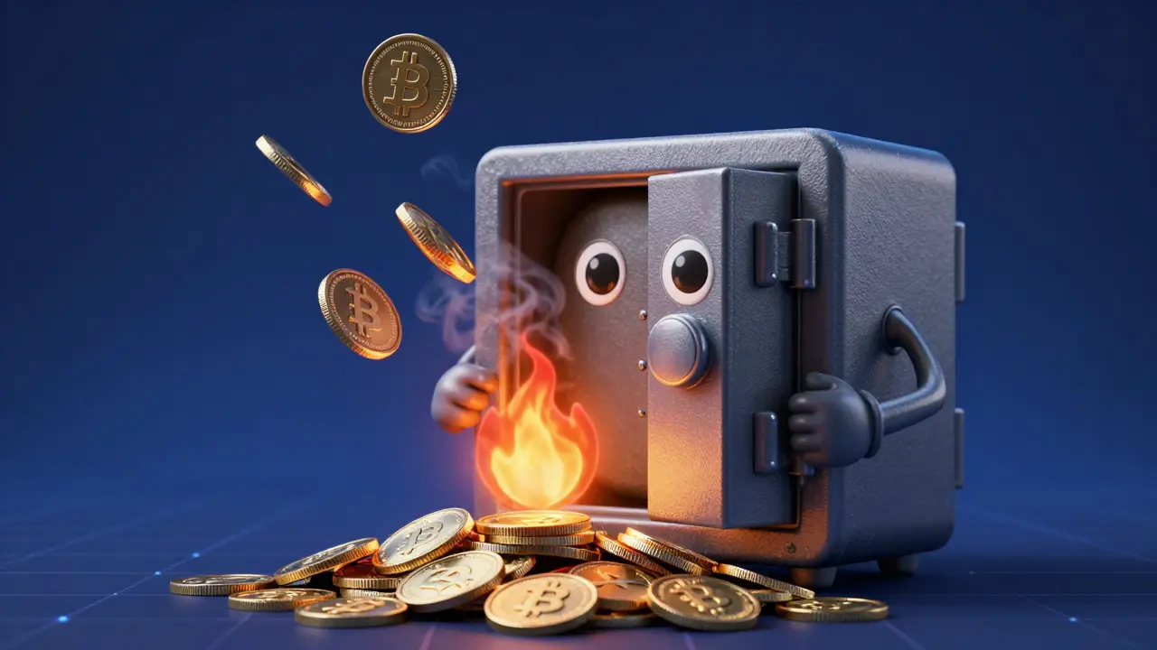 Friendly safe character guarding coins that fade away while others float up