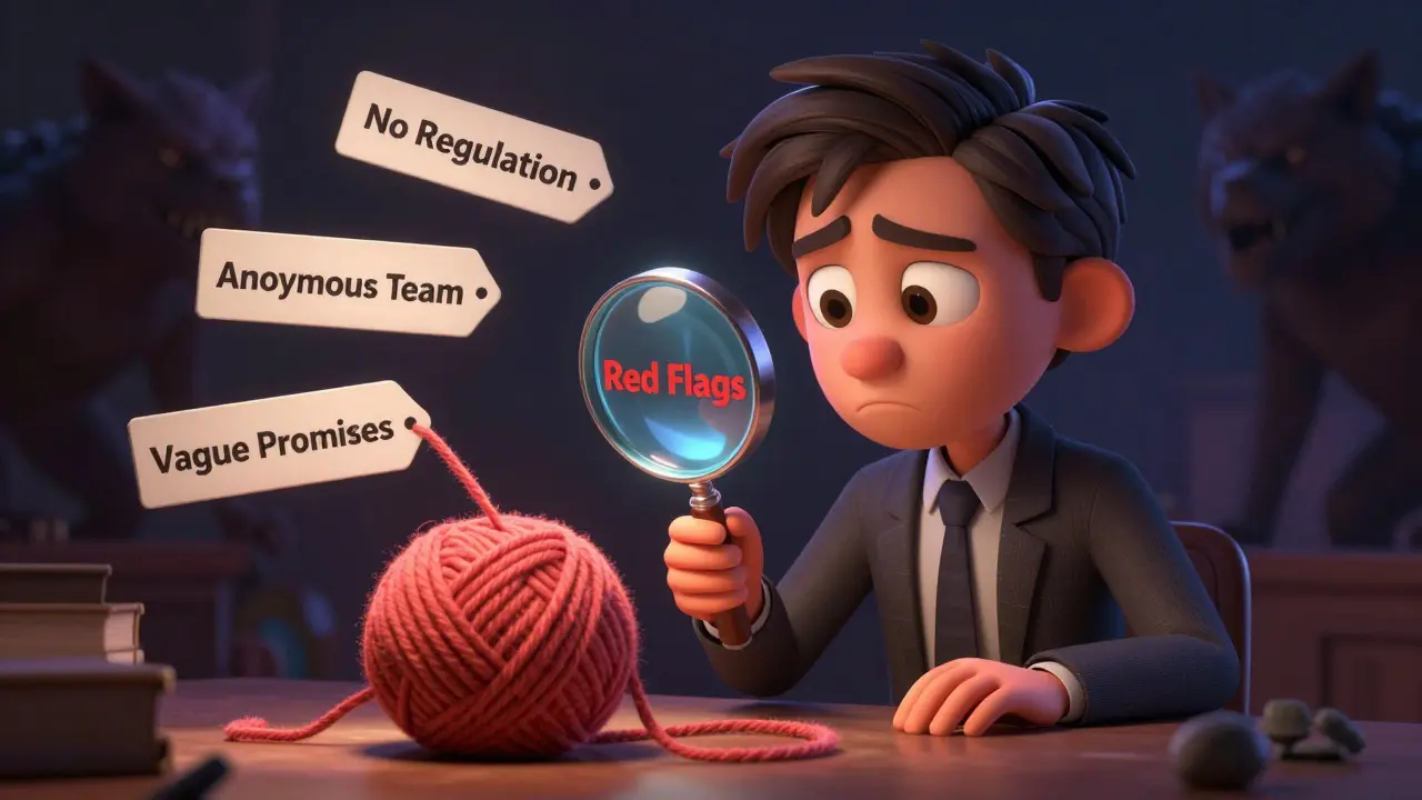 Investor inspecting red flags with magnifying glass in Pixar style