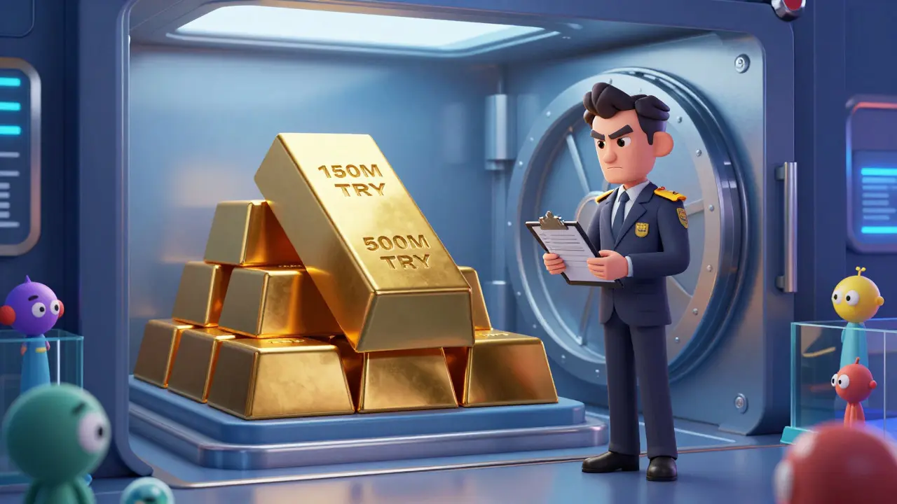 Regulator guards high capital requirements for crypto exchanges in a secure vault.