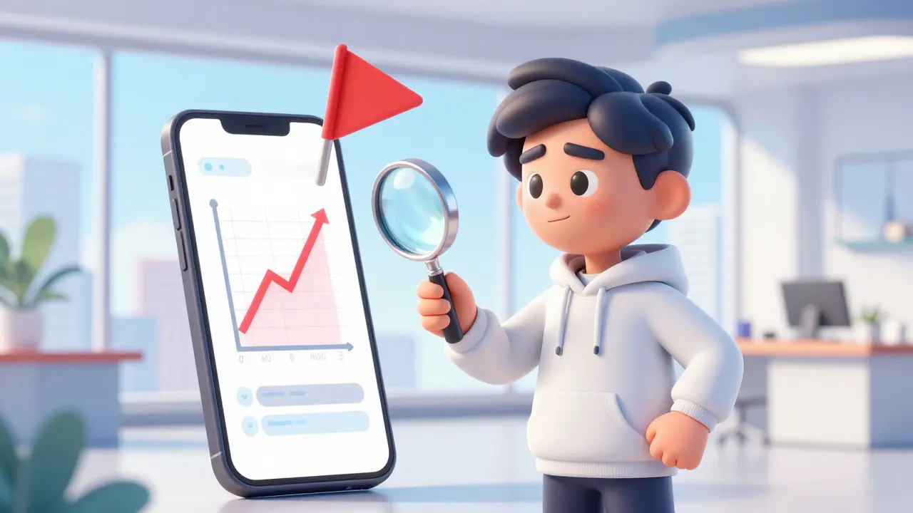 Smart investor checking for red flags on a crypto app