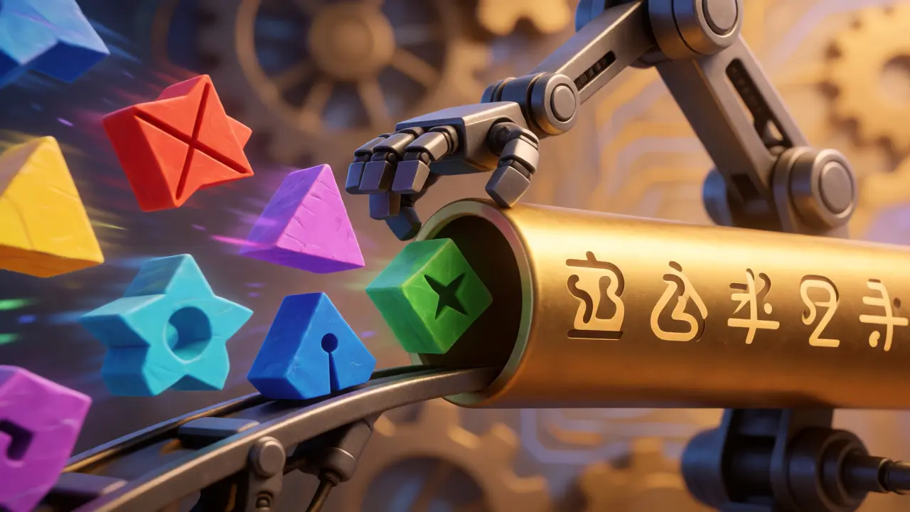 Animated assembly line merging multiple digital trades into one efficient bundle.