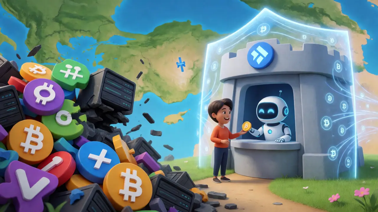 Contrast between chaotic unlicensed exchanges and a secure, compliant crypto fortress.