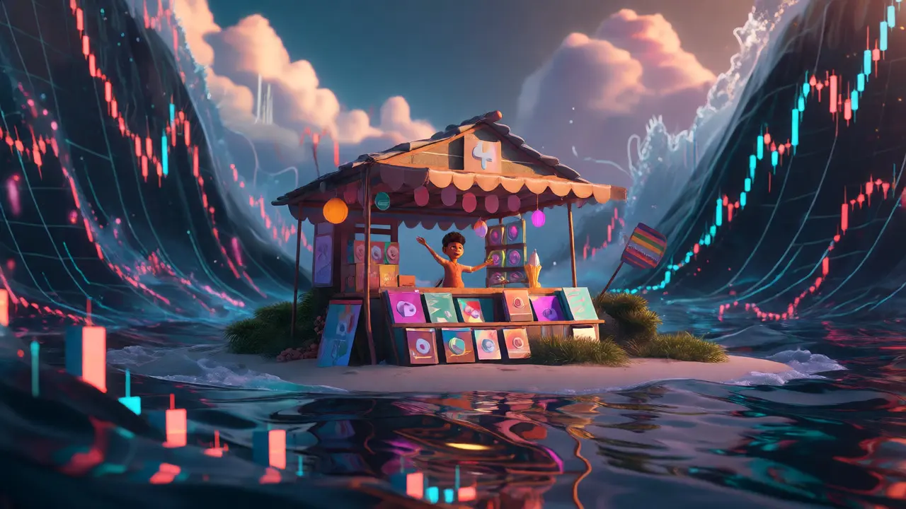 Small market stall on an island surrounded by volatile waves