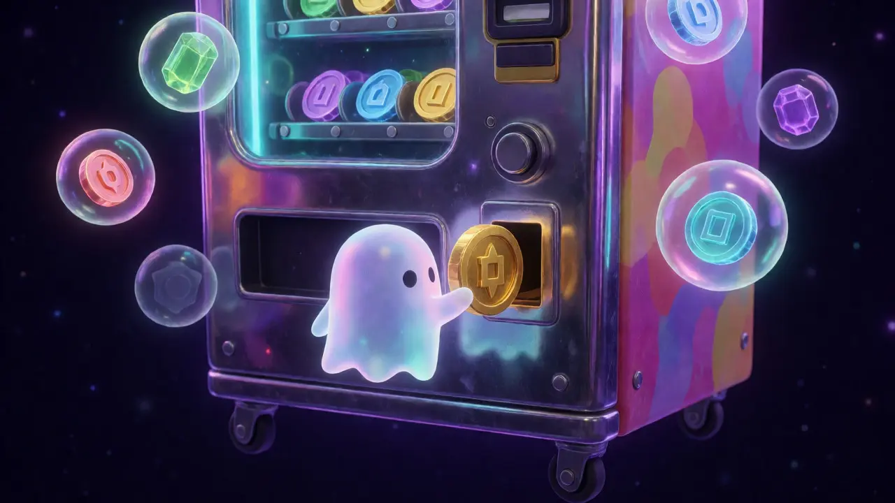 Whimsical AMM vending machine in space
