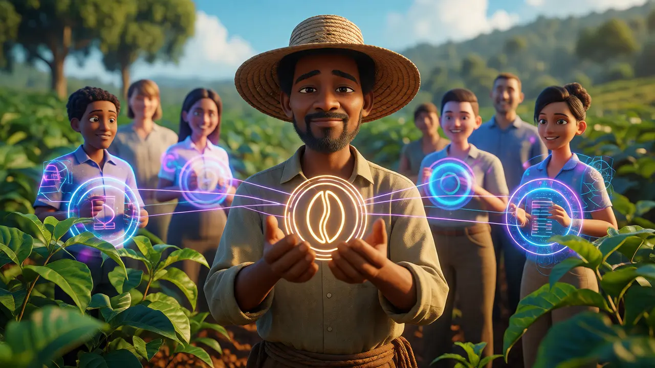 Ethiopian farmer receiving funding via blockchain