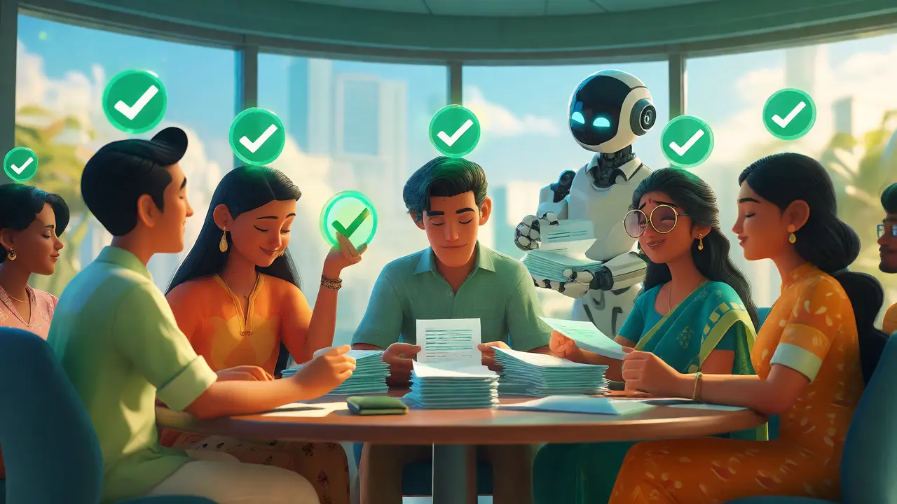 Happy traders celebrating successful tax filing with green checkmarks